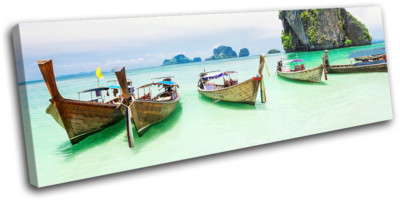 Beach Ocean Boat Paradise Sunset Seascape SINGLE CANVAS WALL ART Picture Print