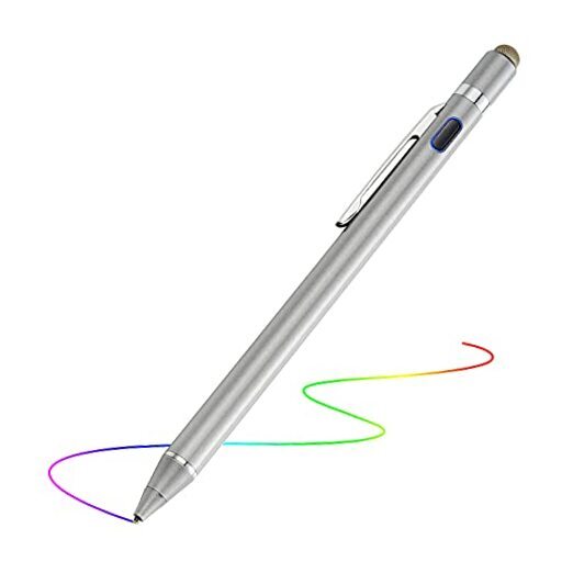 2-in-1 Active Stylus Digital Pen with 1.5mm Ultra Fine Tip for iPad iPhone Grey