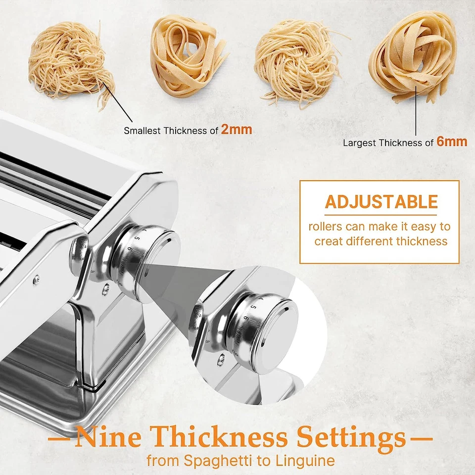 Pasta Maker Machine 9 Adjustable Thickness Settings Pasta Roller Noodle Maker - Image 3 of 4