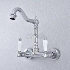 Chrome Brass Wall Mount Kitchen Sink Faucet Swivel Spout Basin Mixer Tap Gsf775