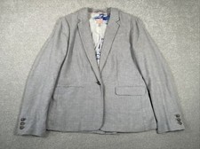 Joules Kira Women’s Grey Jacket Blazer Size Uk 14 Flax Cotton Blend Lightweight