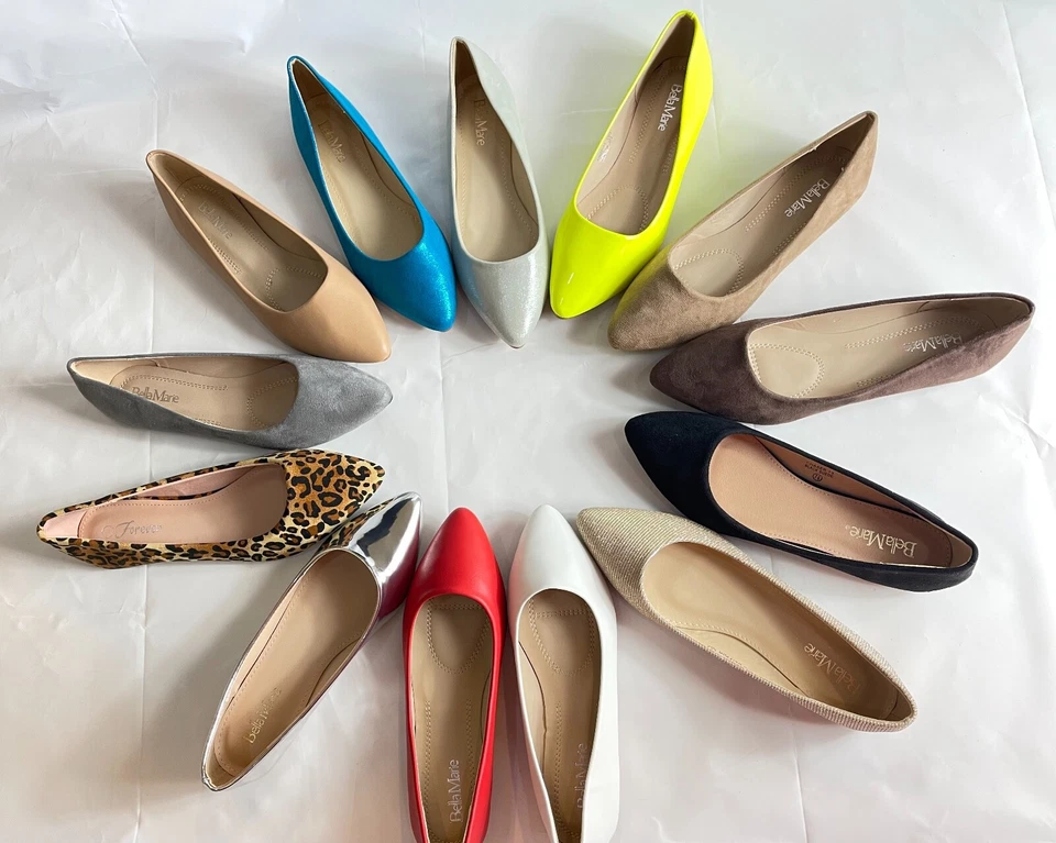 Nuevo Mujer Básico Punta Punta Punta Ballet Pisos Sin Cordones Mocasines Zapatos Todos los Colores Foto 2 de 2