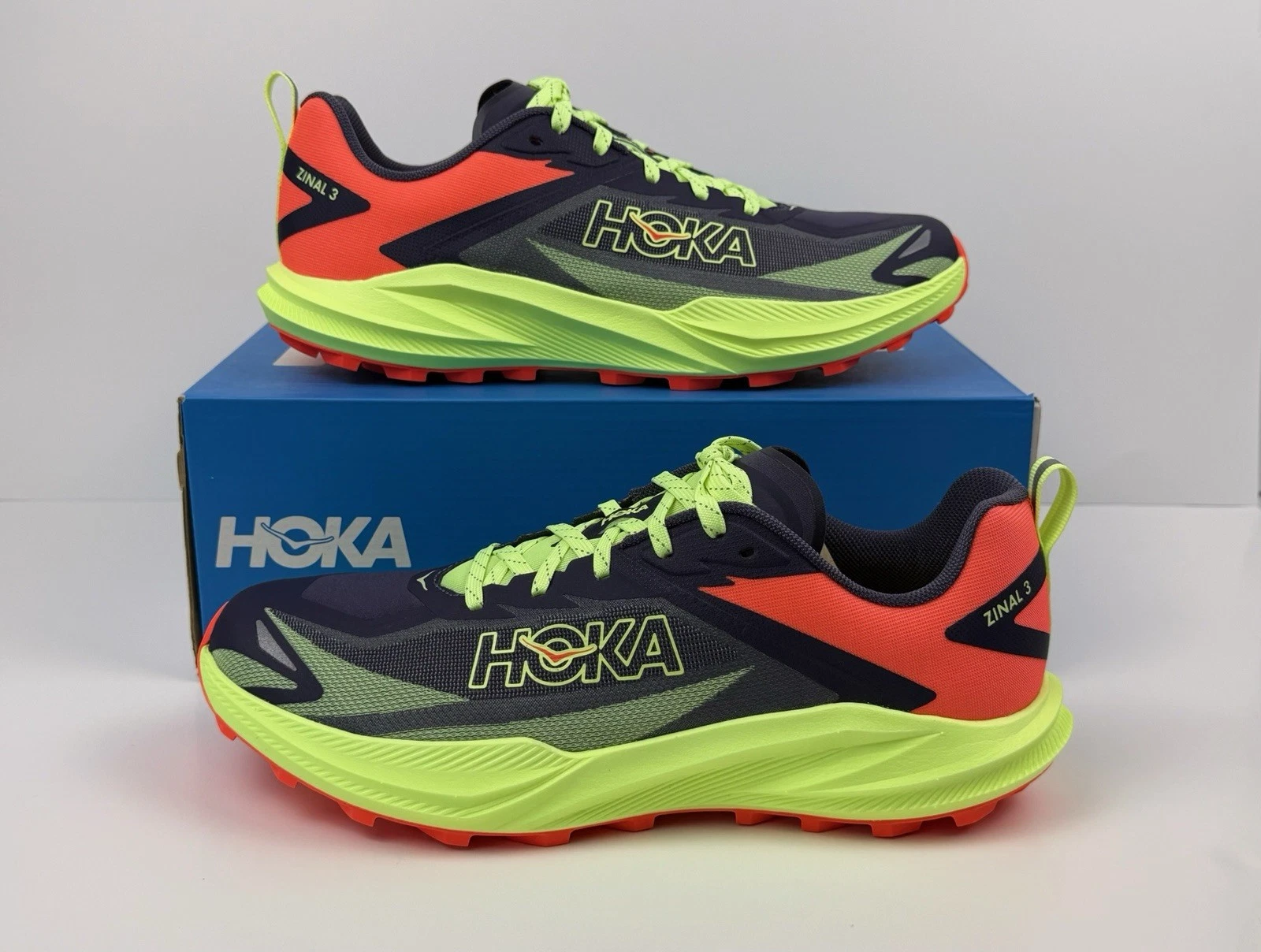 HOKA One One Zinal 3 Trail Running Shoes Men’s Size 9 D Neon Yuzu 1171951 / SNKN