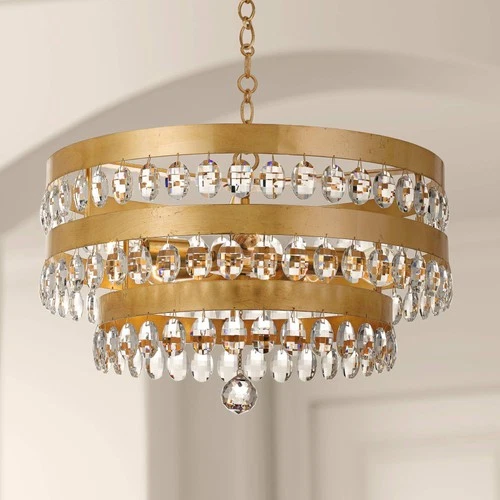 Crystorama Perla 21 3/4" Tiered Drum Antique Gold Crystal Chandelier - Picture 1 of 5