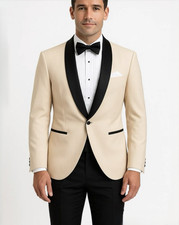 Men's Beige Shawl Lapel Blazer Slim Fit Formal Party Prom Tuxedo Wedding Suit