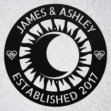 Personalized Couple Names Moon Sun Metal Sign Custom Home Decor Gift