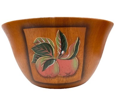 Große Vintage Holzschale handbemalt Retro Qualität dicke gut gemachte Früchte
