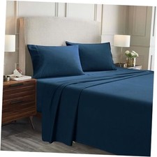 Paisley or Solid Flannel Cotton Sheet Set, Fuzzy Warm Sheets, King Navy Blue