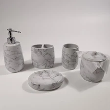 Bathroom Accessories Set 5 Pieces Motifeur Marble Look Ceramic Sleek Elegant NEW