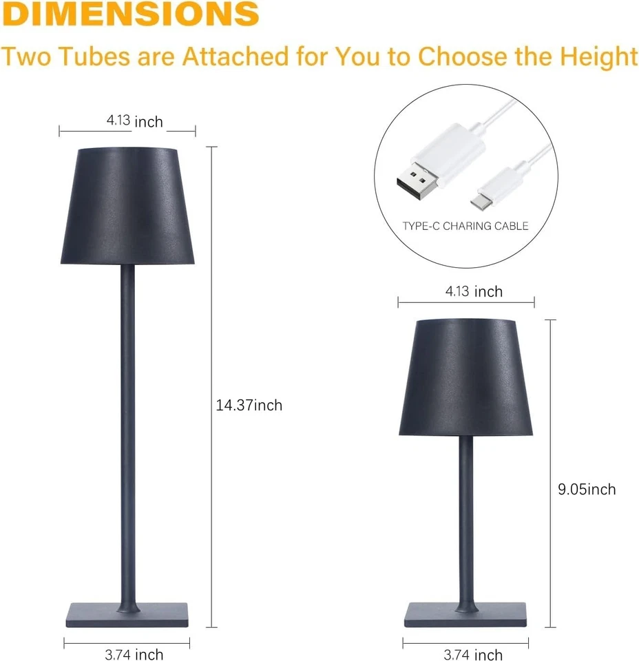 2 Pack Cordless Table Lamps, 3 Colors Stepless Dimming, 5000mAh Rechargeable ... - Image 3 of 4