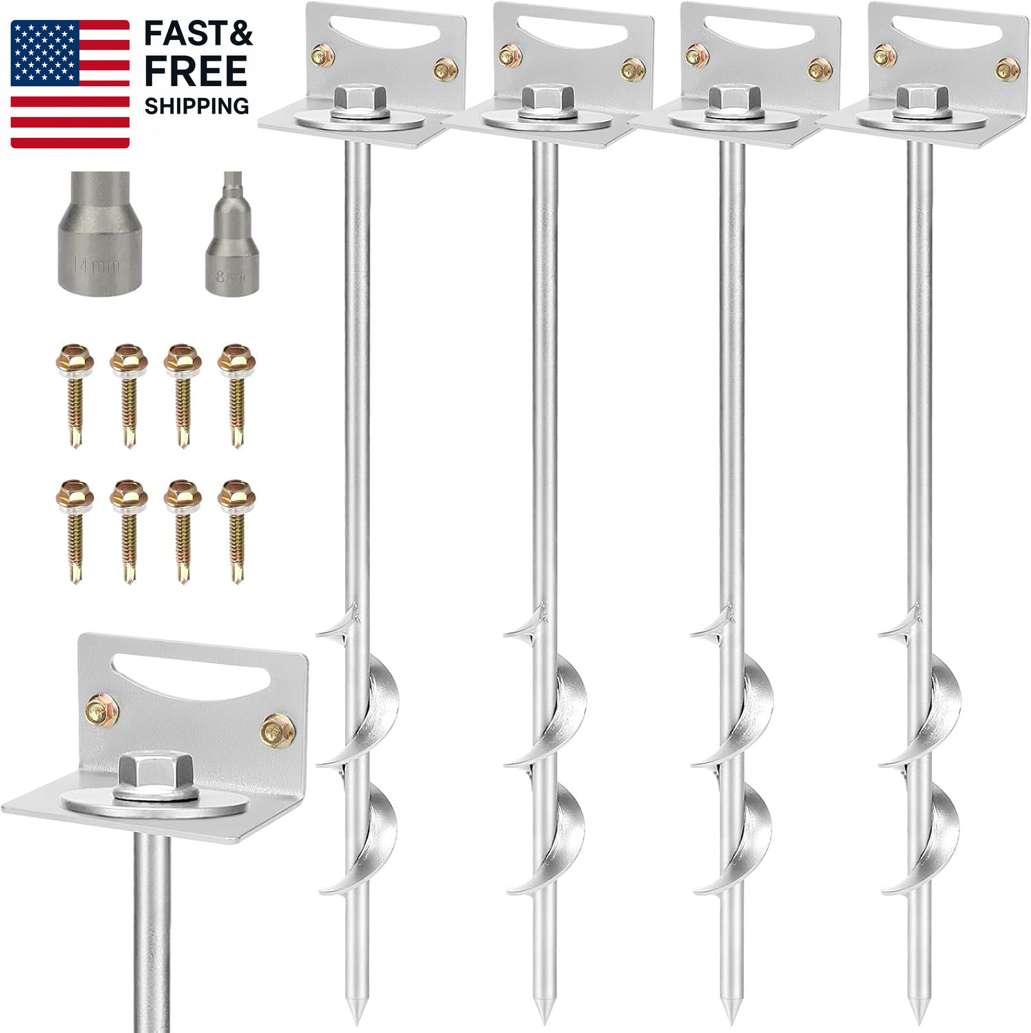 Anclajes para casa móvil de 24"", juego de 4 anclajes de tierra atornillados con soportes y Dri