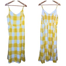 Old Navy Yellow Gingham Cami Midi Dress XL Tall Adjustable Straps Beach Flowy