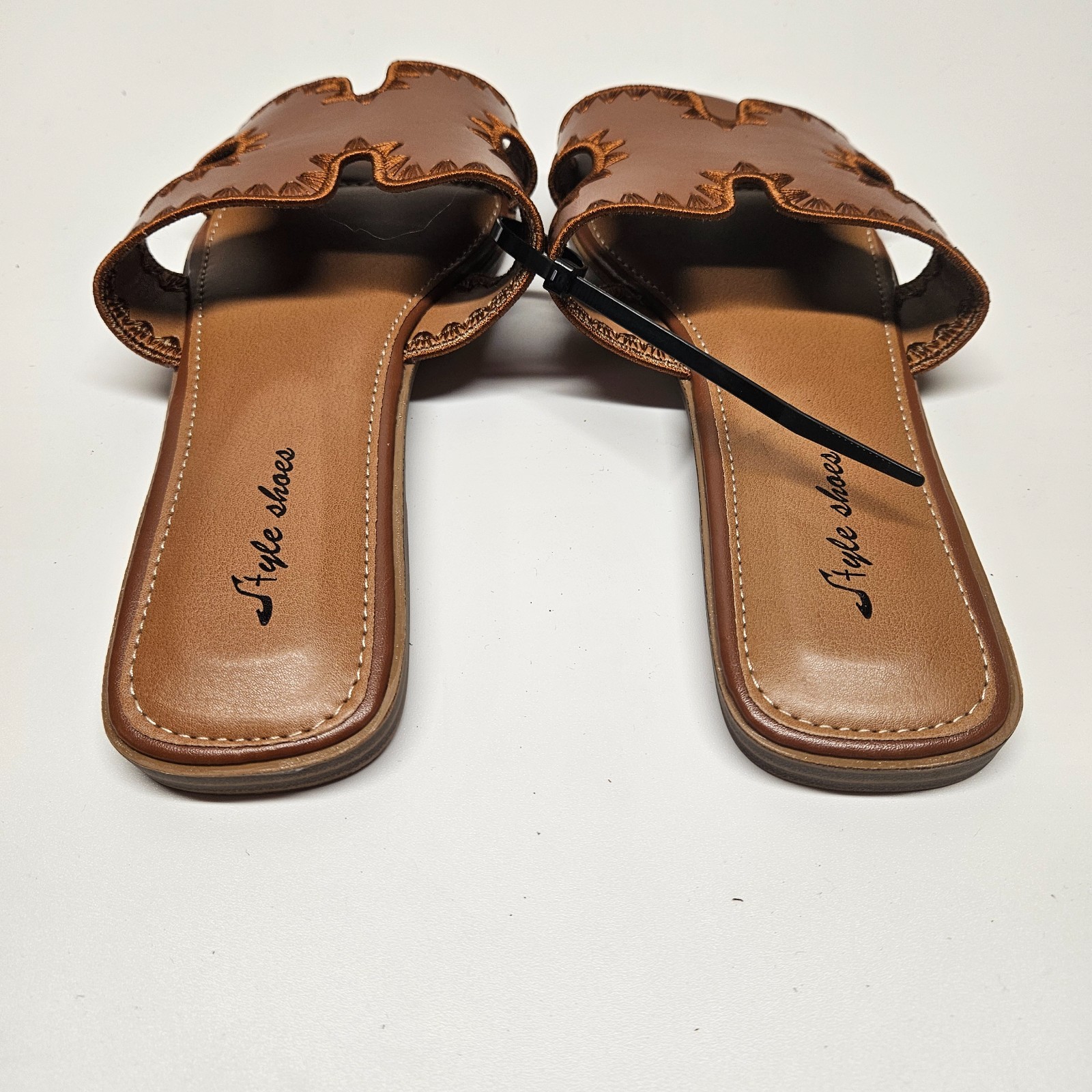 Ladies Brown Slip On Sandals UK 6 EU 39 Flat Summer image 5