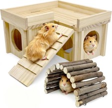 Wooden Hamster Hideout Set Multi Chamber Cage Accessories Ladder