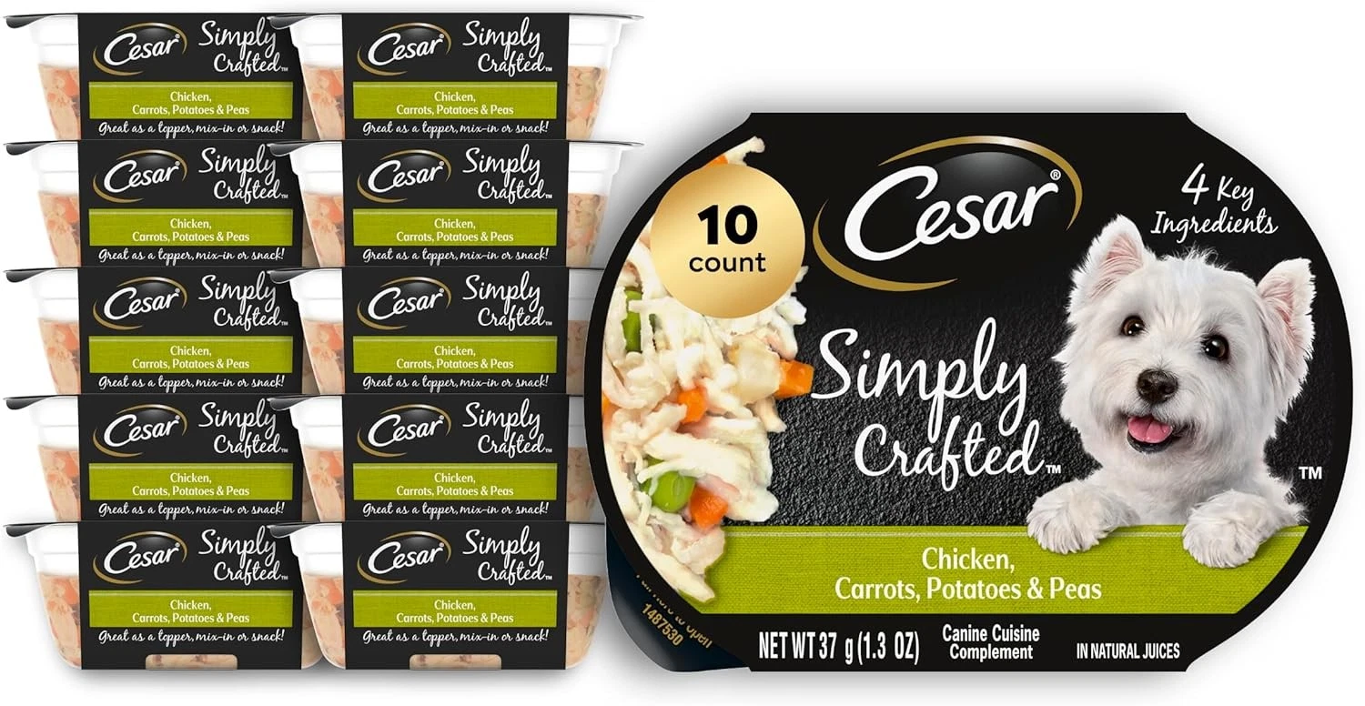 Cesar Simply Crafted Adult Wet Dog Food Toppers for Dry Food, Chicken, Carrots,