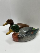 Hand Painted Ceramic Decoy Style Duck Set Of 2 Mallard Signed Home Decor