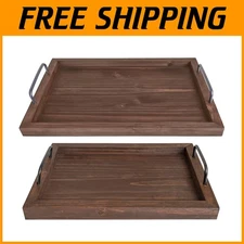 Chic Farmhouse Serving Trays Set of 2 - Lightweight Wooden Boards with Handles