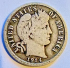 1914 D Barber Liberty Dime F+ from private collection SEE MY OTHER COINS