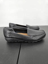 Easy Spirit Womens 7.5WW Esabide Slip On Leather Round Toe Flats Shoes Black