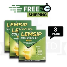 LEMSIP Cold & Flu Sachet Lemon 10ct PACK OF 3