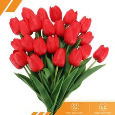 24Pack Fake Tulips Artificial Flowers PU Artificial Tulips Real Touch Red