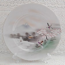 Vintage Japanese Kutani Porcelain Plates Mt Fuji Scene Hand Painted x2