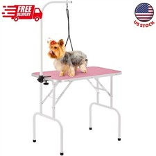 32" Pet Foldable Grooming Table with Adjustable Height Arm, Pink