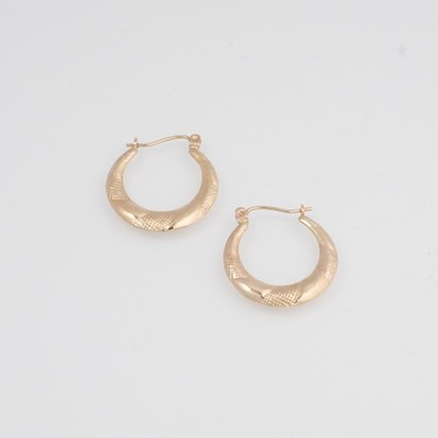 14K massiv Gold Creolen geätzte Akzente poliert aufgebläht rund Echtgold