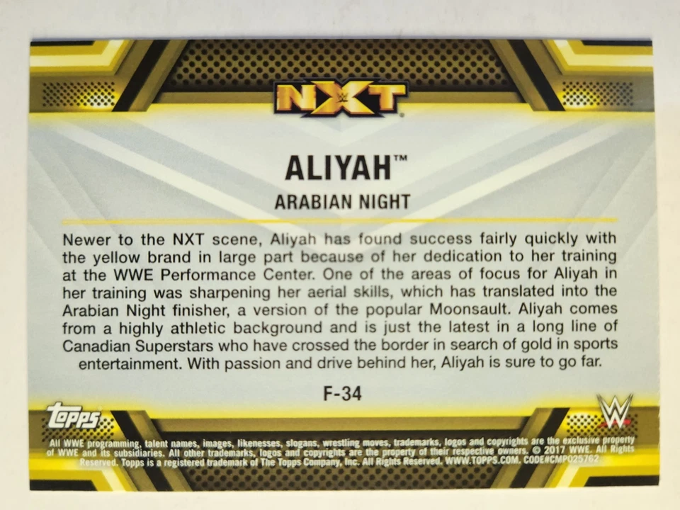 2017 Topps WWE Then Now Forever #F-34 ALIYAH FINISHERS & SIGNATURE MOVES - Image 2 of 2
