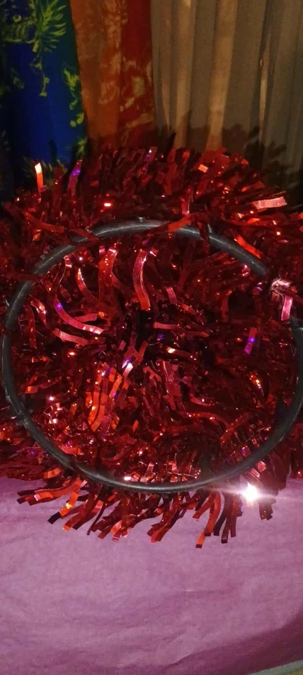 Red Tinsel Christmas Tree/Valentine Decorative Holiday Decor 19 Inches - Image 4 of 4