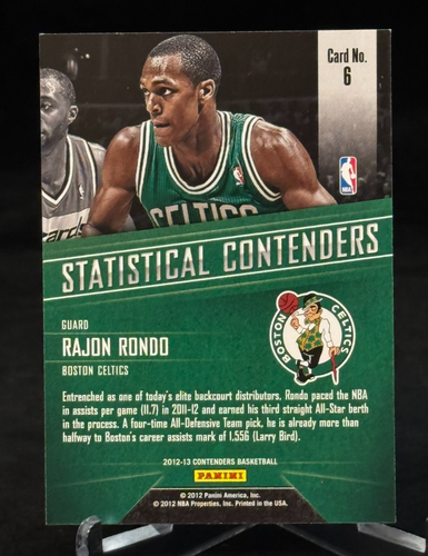 2012-13 Panini Contenders Statistical Contenders #6 Rajon Rondo Boston Celtics - Picture 2 of 2