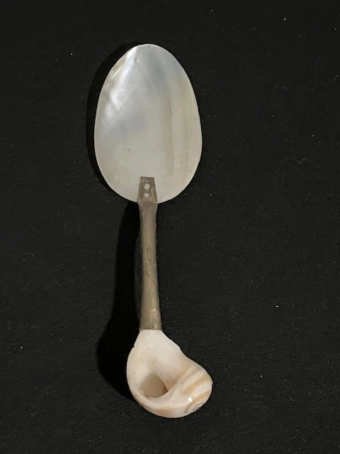 Vintage Mother of Pearl Caviar Serving Spoon Silverplate Sea Shell Handle