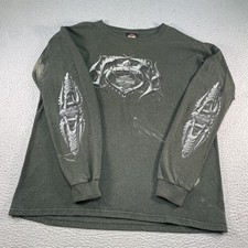 Vintage Harley Davidson Shirt Mens Xl Green Chrome Cyber Grunge Biker Eagle Y2k