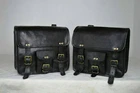 Pair Large 15" Motorcycle Saddle Bag Genuine Black Leather Luggage Two Side Bags