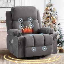 Swivel Rocker Recliner Chair w/Vibration Massage and Heat for Living Room Grey