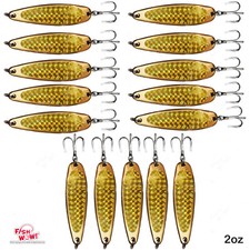 15pcs 2oz Fishing Spoons Trolling Flutter Treble Hook Casting Jigs Gold tape NEW