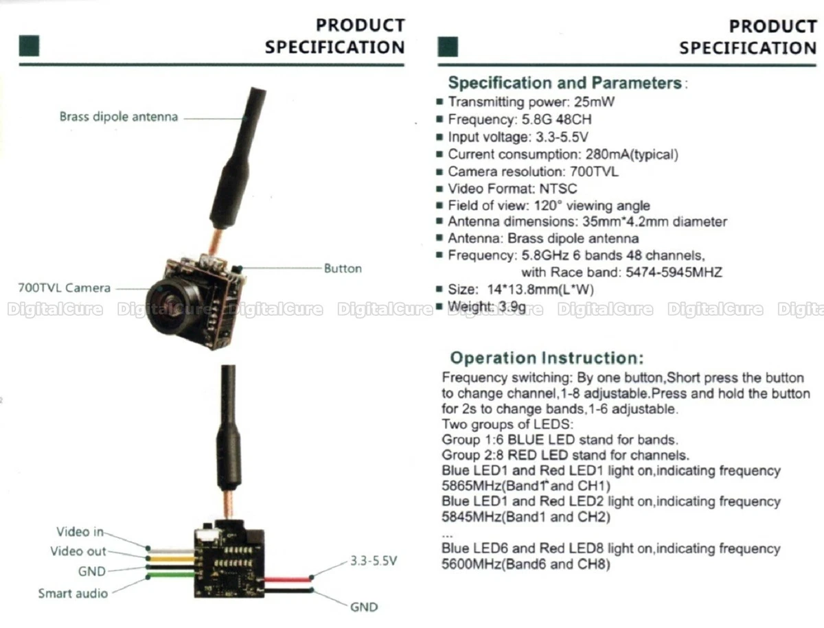 Micro FPV Camera Eachine TX06 5.8Ghz Smart Audio Mini VTX