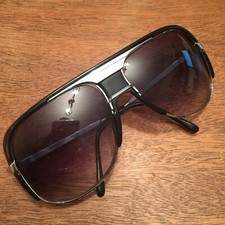 VTG Black Silver Aviator Shield Oversized Statement BIG Unique Sunglasses FRAME