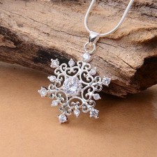 3s 20" Silver Plated Chain  925 Silver Crystal Snowflake Necklace - Gift Boxed