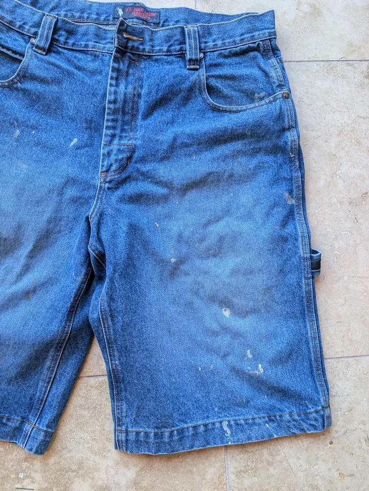 Pantalones Cortos Polo de EE. UU. Para Hombres 36 Azul Pantalones Cortos Sueltos Patinador Y2K Años 90 Denim Carpintero Foto 4 de 4