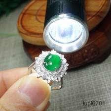 Certified Icy Green   Burma 100 Natural A Jadeite Jade Ring s925 silver    