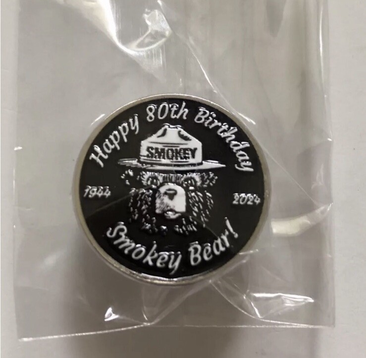New Smokey the Bear Happy 80th Birthday Collectible Pin 1944 - 2024