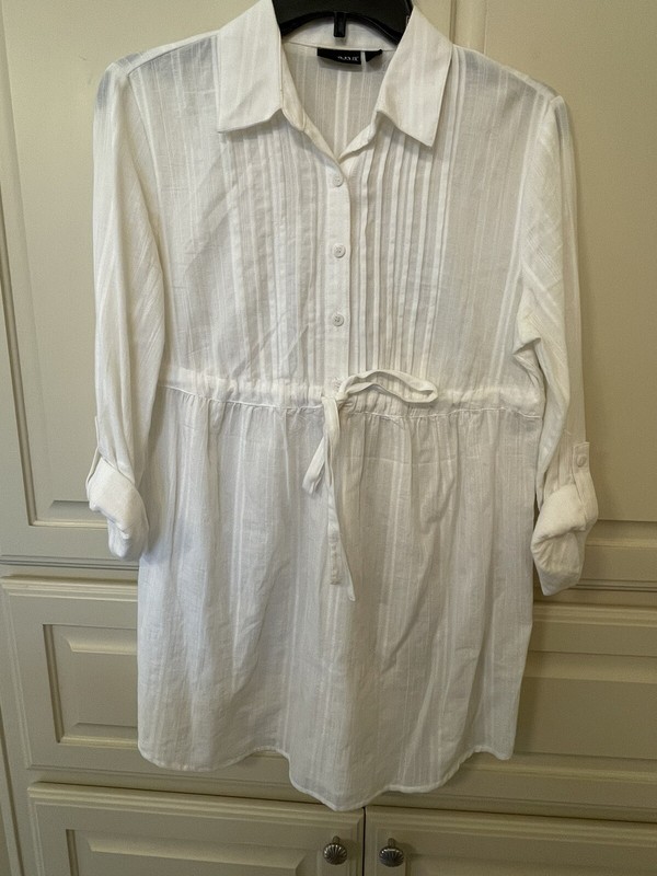 Ana Women’s White Cotton Long Sleeve Tunic Top - Size S