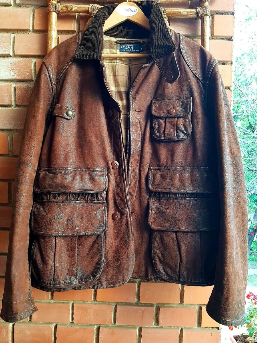 Men s Polo Ralph Lauren Brown Hunting Leather Jacket Large 2K