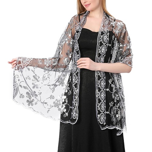 Evening Dress Wedding Shawls Sequin Embroidered Shawl Hollow Out Sheer Scarves - Bild 34 von 40