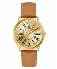 Guess Brown Leather Gold Tone Dial Women's black roman Watch U1068L4