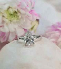 3CT Pear-Cut Lab Created Solitaire Engagement Ring 14K White Gold Plated