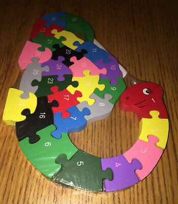 Wooden Dinosaur Number Puzzle ABC 123 (26 Pieaces) New