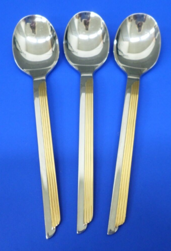 3 - WMF Cromargan STRATOS GOLD Accent Glossy Stainless Japan Flatware TEASPOONS - Picture 1 of 9