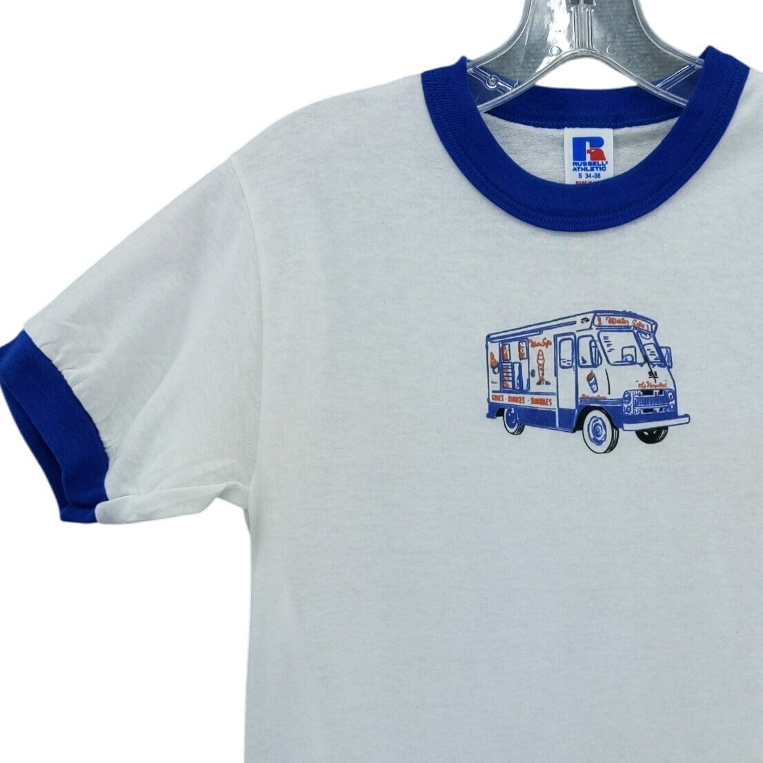 Vintage 80s Mister Softee Ringer Tee Size S Russell XS 50/50 USA Paperthin